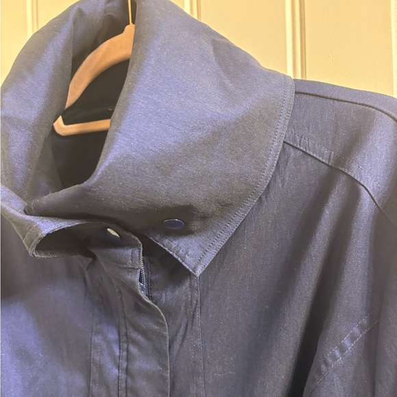 Samuel Dong Bubble Trench Rain Coat women's size L midnight blue belted elegant - Picture 9 of 13